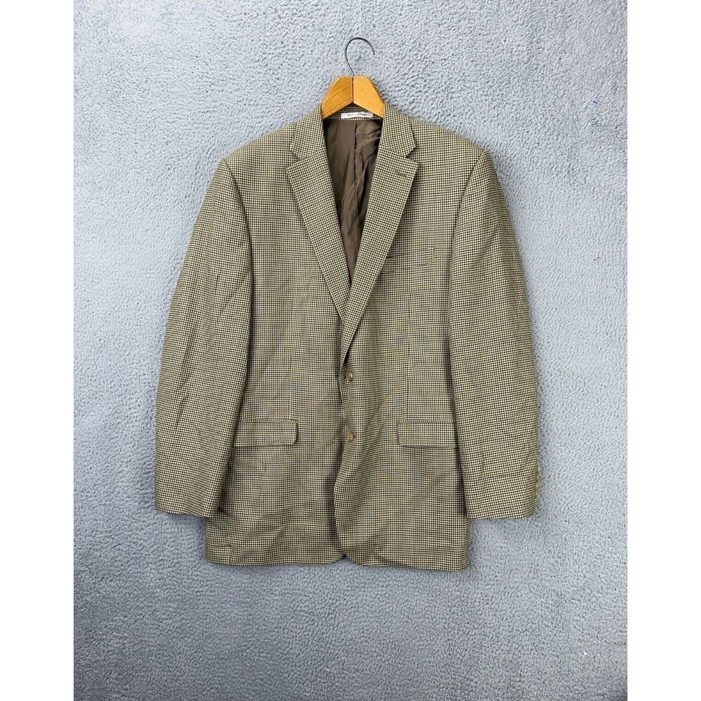 Lauren Ralph Lauren Blazer Men 42L Tan Houndstooth Silk Wool 2 Button Sport Coat